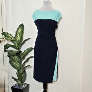 "Chaps" elegant dark navy blue/turquoise dress size Large.